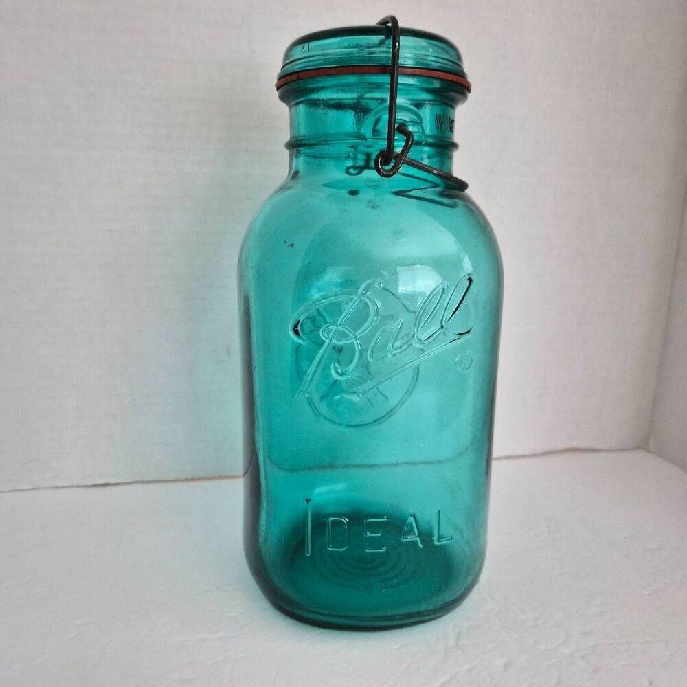 Vintage Ball Ideal Aqua Blue Mason Jar w/ Bicentennial Eagle & Wire Side Closure - Picture 4 of 6